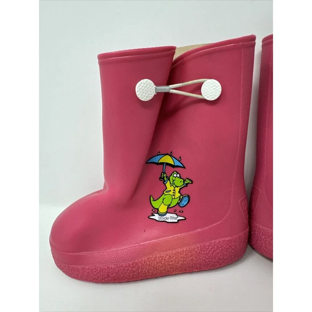STRIDE RITE Kids Waterproof Rain Boots Toddler 8 Pink Dinosaur Water Poofs Vgt